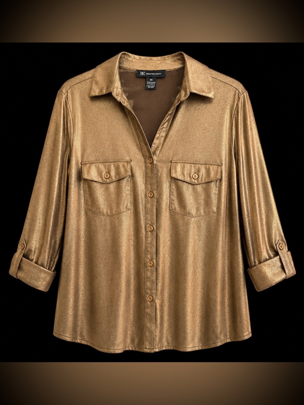 INC International Concepts Metallic Bronze Button-Up Shirt,NWOT
